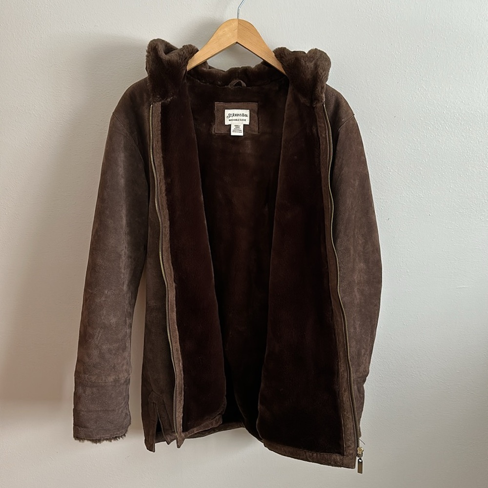 St John’s Bay Brown Washable Faux Fur Suede Coat Size Small